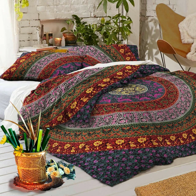 Mandala Literie Housse plein de Couleurs Éléphant Boho Inde Édredon Reine Size