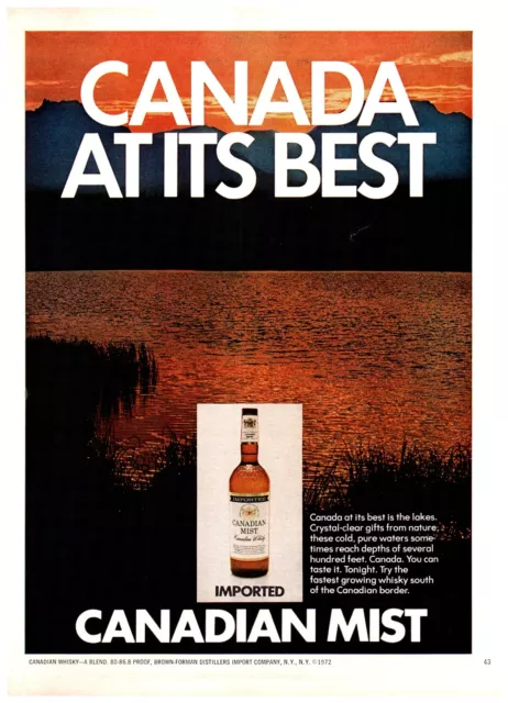 1972 Canadian Mist Whisky Canada At Its Best Vintage Print Ad Lake Sunset Art