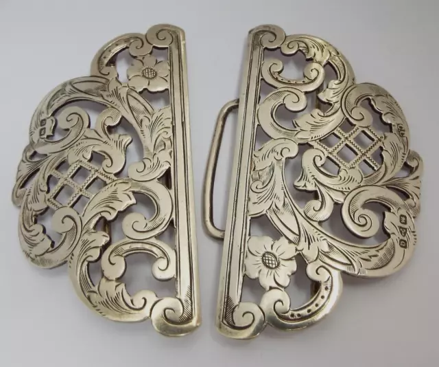 Superb Large Decorative English Antique 1899 Solid Sterling Silver Nurses Buckle