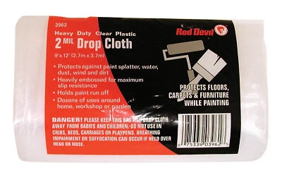2-Mil. 9'x12' Plastic Drop Cloth Red Devil 3962 00075339039625