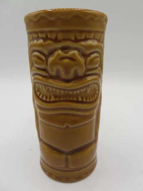 Accoutrements 2001 Ceramic Yellow/Gold Hawaiian Tiki Tumbler Mug Vase 5.5"