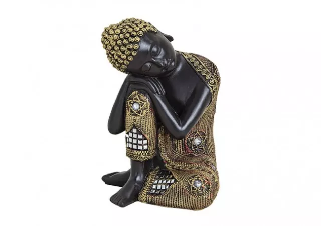 Schwarz-goldfarbene Buddha-Figur Dekofigur Skulptur 17cm