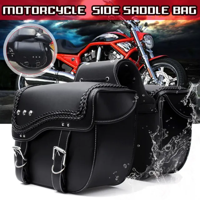 Universal Motorcycle Side Saddle Bags 2PCS PU Leather Saddlebags Luggage Panier 2