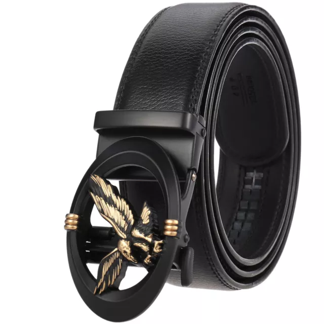 Business Men's Leather Belt Eagle Automatic Buckle Belt Ratchet Strap Gift Suit