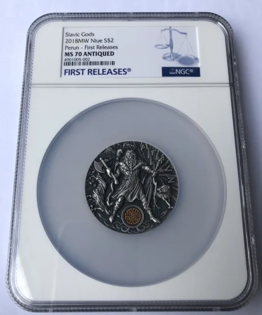 NGC MS70 2018 2Oz Silver Niue $2 PERUN Thunder Slavic Gods Coin
