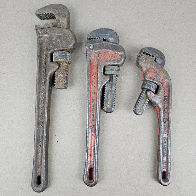 Lote de 3 llaves de tubería y paquete Ridgid (2) de 12"" y 14"" de colección Ridgid E10 EE. UU.