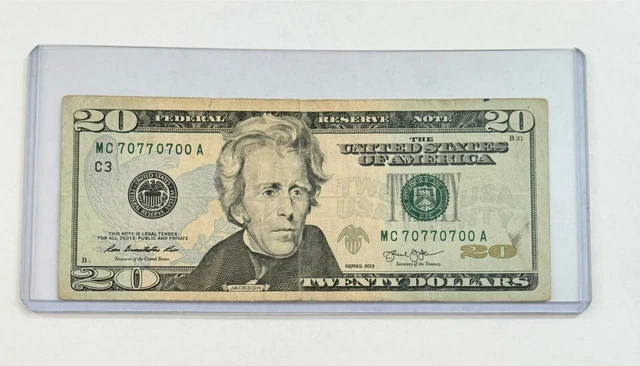 Fancy 20 RARE FANCY SERIAL Number Binary $20 Dollar Bill MC70770700A Rating 99.2 ...