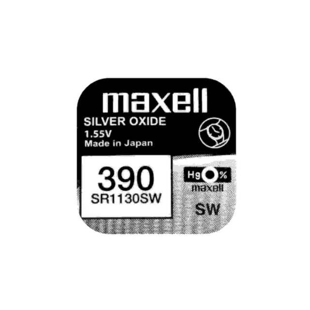 2 x Maxell 390 Uhrenbatterie 1,55 V SR1130SW SR54 83mAh Knopfzelle