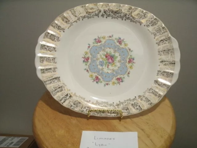 Vintage Limoges USA -Lyric- Oval Platter Gold Filigree Blue Medallion Floral