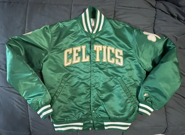 STARTER NBA Vintage Boston Celtics Men's Green Satin Bomber Jacket Size Large
