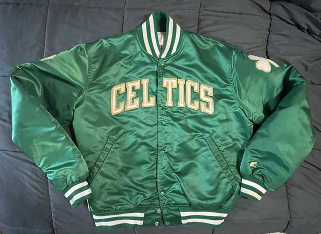 STARTER NBA Vintage Boston Celtics Men's Green Satin Bomber Jacket Size Large