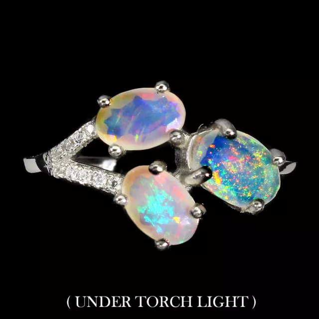 Unheated Oval Fire Opal Rainbow 7x5mm Simulated Cz 925 Sterling Silver Ring 9