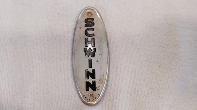 Vintage Schwinn Head Badge  Original Chicago White & Black