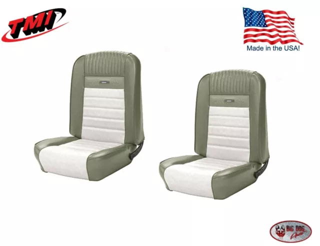 Deluxe PONY Seat Upholstery  Ford Mustang, Front Bucket Seats - Ivy Gold & White