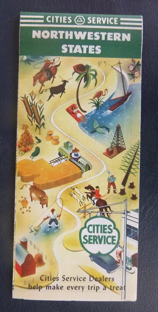 1949 Northwestern  United States road map Cities Service gas Minnesota WA Dakota