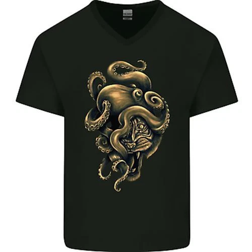 Octiger Octopus Kraken Cthulhu Tiger Mens V-Neck Cotton T-Shirt