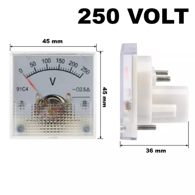 Voltmetro Analogico Di Tensione 250V, 0-250V Dc Da Pannello Corrente Continua