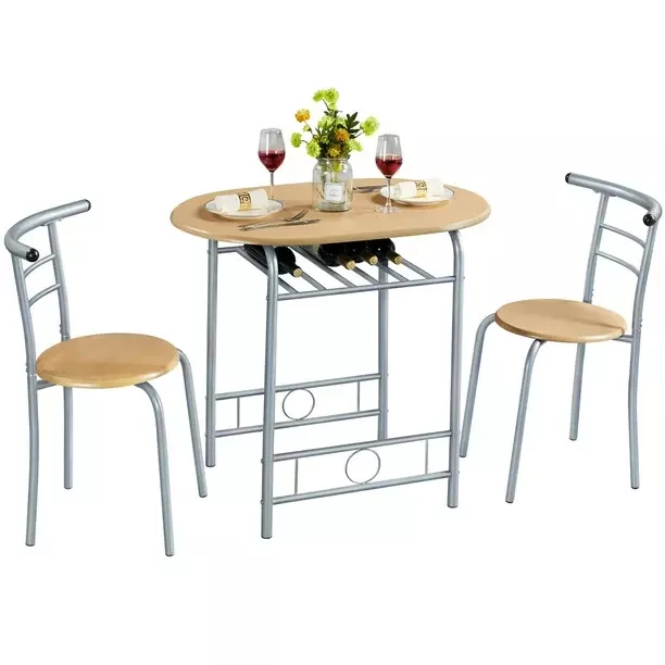 Easyfashion 3-Piece Round Dining Table Set Kitchen Table Set with Storage Rack,