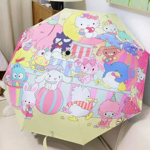 NEWCute My Melody Kuromi Hello Kitty Family Automatic Umbrella Rain Sun Folding