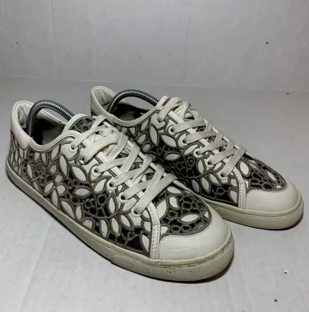 TORY BURCH Rhea Lace Filigree White Floral  Sneakers Womens Shoes Size 11 M EUC