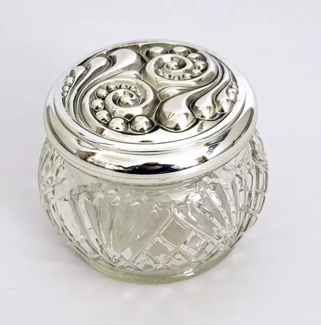 Avon Rich Moisture Cream Empty Decorative Clear Glass Jar w/Silver Lid Vintage