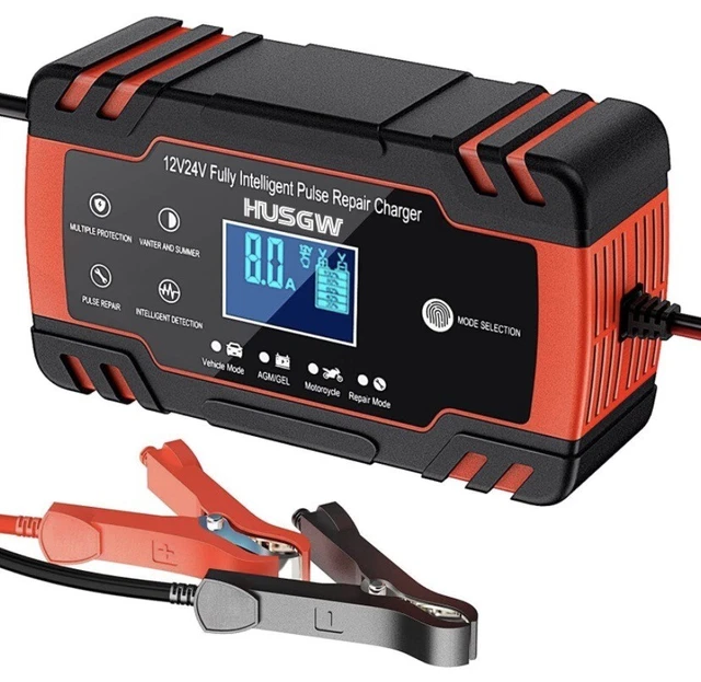 Chargeur Intelligent 12V/24V 8A Réparation Auto,Écran LCD-Voiture,Moto,Camion