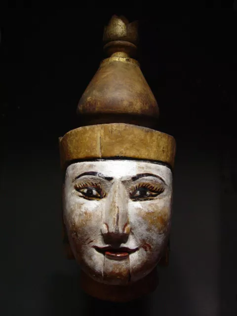 A BURMESE YAMANE WOOD CARVED MARIONETTE PUPPET MALE HEAD. MYANMAR 18/19th C