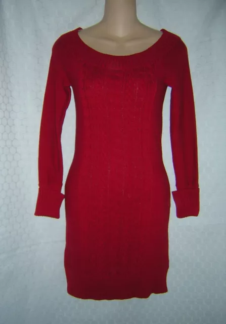 *Bcbgmaxazria Red Cotton Blend Long Sleeve Sweater Dress **Xs**Nwot