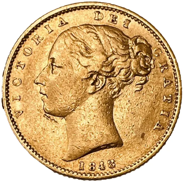 SCARCE 1848 SECOND HEAD Victoria Young Head SHIELD Full Gold Sovereign ref10