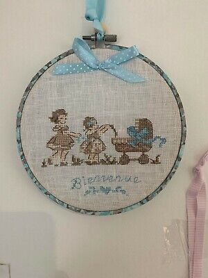 Broderie Point De X Tendue Dans Tambour A Broder Bebe Bienvenue Bleu Eur 18 00 Picclick Fr
