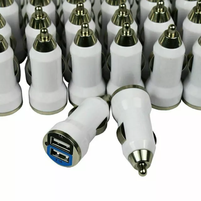 Wholesale Lot 50 Universal Dual Port 2.1A 10W Fast USB Car Chargers - White