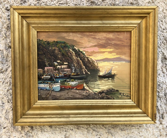 Quadro vintage-Marina-dipinto a olio su tavoletta