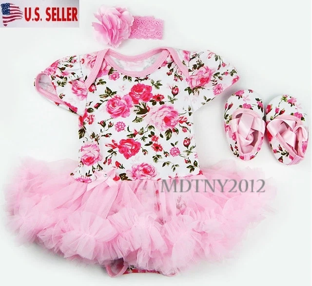 3PCS Newborn Baby Girl Outfits Clothes Romper tutu Dress Jumpsuit Bodysuit Set