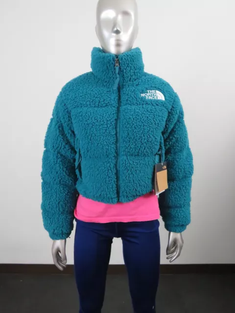 Womens The North Face High Pile Sherpa Nuptse Short Crop 700-Down Jacket Blue