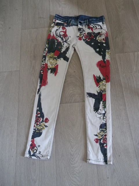 Jean  blanc et multicolore très original rouge bleu ocre jean taille  36/S/1 TBE