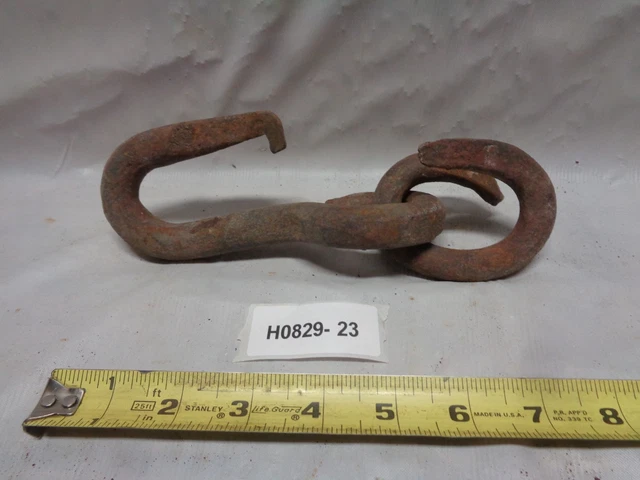 Vintage Steel 6" Chain Hook and Link - Heavy Rust