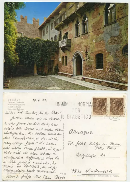 47000 - Verona - Casa di Giulietta - postcard, run 30.7.1971