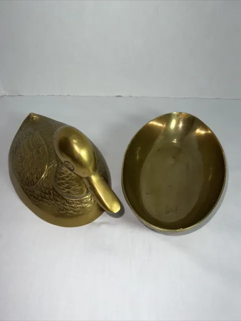Vjntage Brass Duck Mid Century Modern Lidded Brass Duck Jewelry Trinket Box