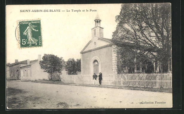 CPA Saint-Aubin-de-Blaye, Le Temple et la Poste