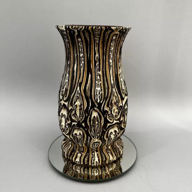 New Zealand Ponga Fern Wood Primitive Hand Crafted 8” Lined Art Vase Pacific