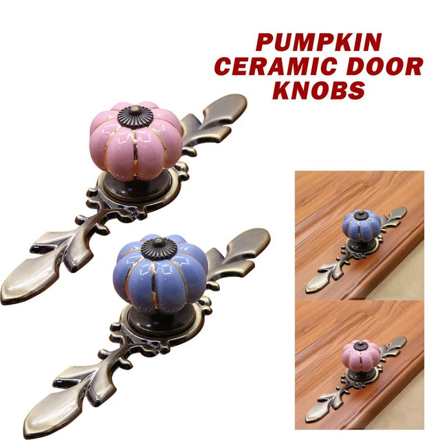 Pumpkin Vintage Ceramic Door Knobs Cabinet Drawer Wardrobe Cupboard Handle+Plate