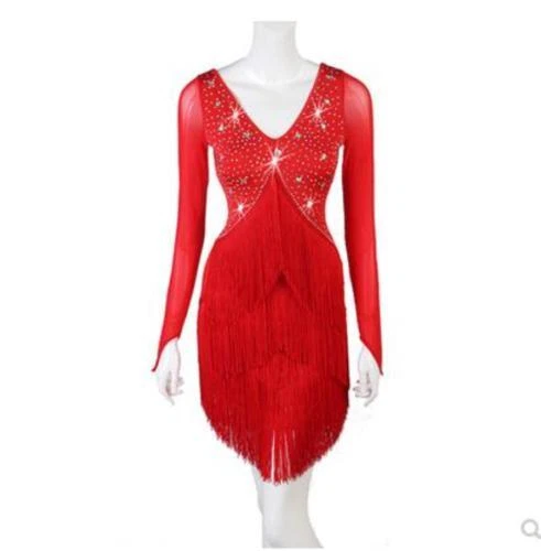 Women's Competition Costume Latin Dress Tassel Dance Practice Suit Rumba Stage