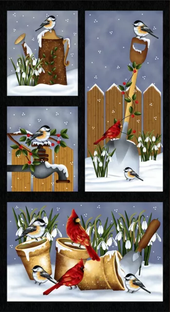 Frozen in Time Black Chickadee Christmas/Holiday Quilt Panel 44 wide Henry Glass