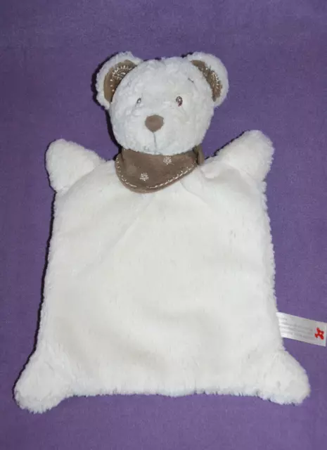 Nicotoy Simba Doudou Ours Plat Rectangle Blanc Ecru Bandana Marron Taupe Kom9