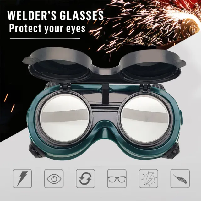 New Cutting Welding Grinding Safety Goggles Glasses Flip Up Dark Green Lenses