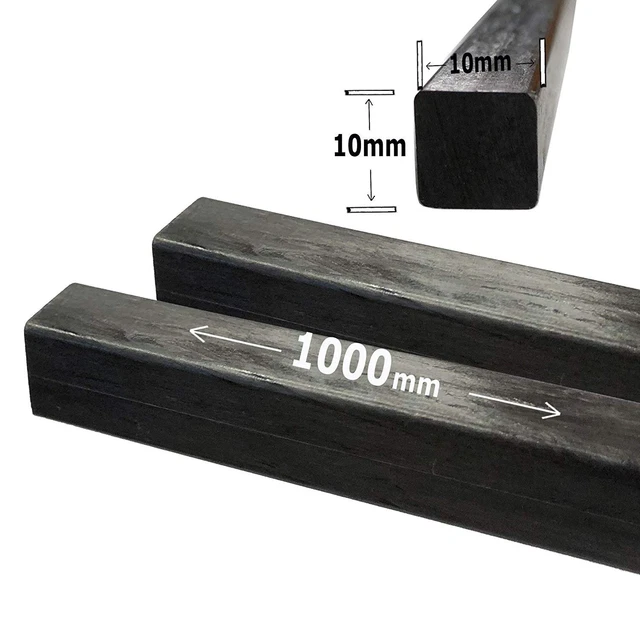 (1) 10mm X 1000mm - PULTRUDED-Square Carbon Fiber Rod. 100% Pultruded high...
