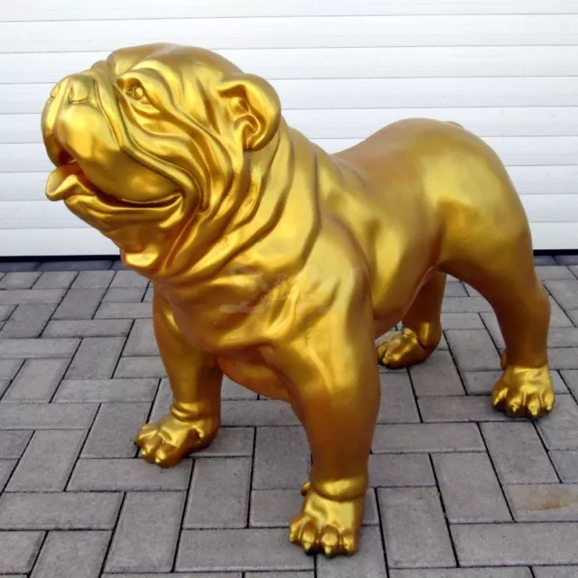 englische BULLDOGGE 93 cm GOLD Garten Deko Figur HUND Tier Skulptur Hunde golden