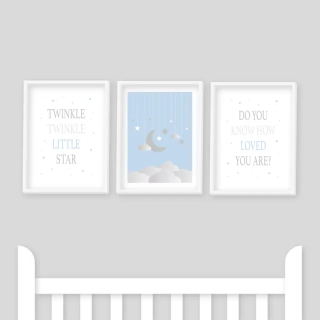 Nursery Prints - Twinkle Twinkle Little Star Blue, Baby Boy, Kids Bedroom, Moon