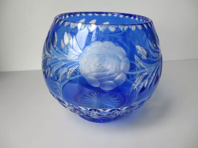 Vintage , Large Blue Cut Glass Bowl ,Stourbridge ,Lovely Condition