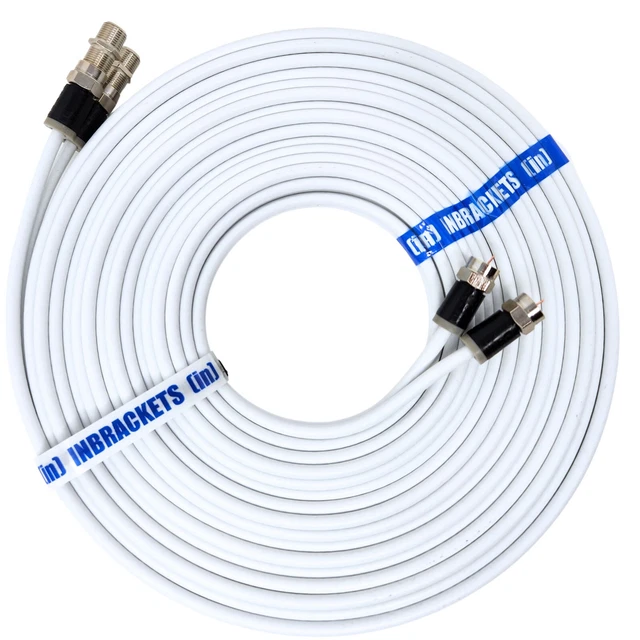 Cable Satelite Cable Coaxial Doble Blanco Para Satélite, 20 Metros, Con Conectores F, Compatible Sky Plus HD Y Freesat - SSM Conexión Sky HD Freesat